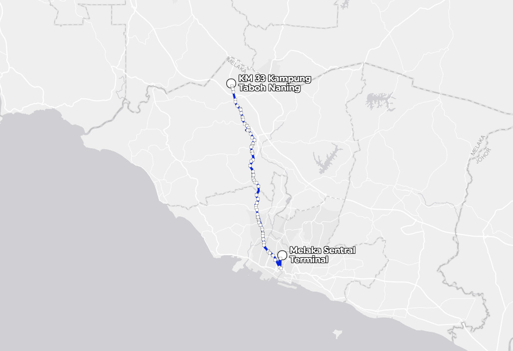 BAS.MY Melaka M22 Overview Route Map